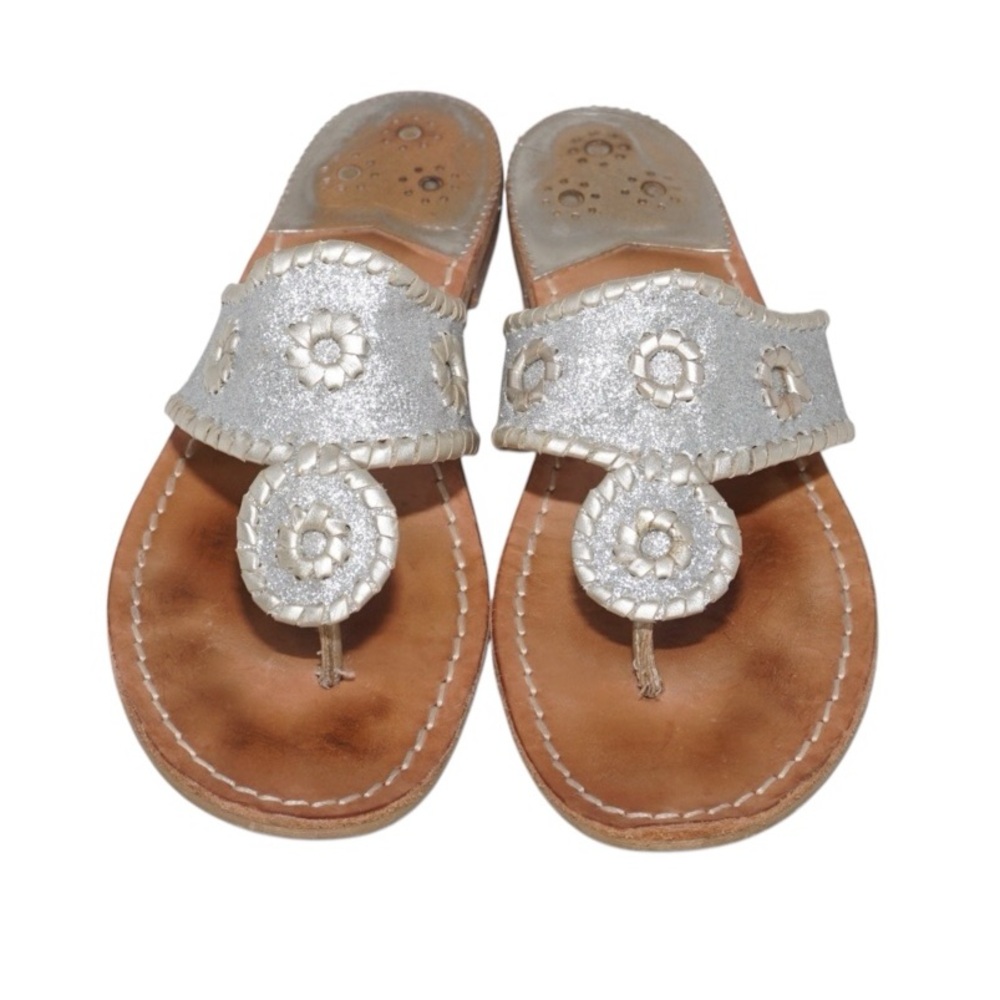 Jack Rogers Navajo Gold and Silver Iconic Whipstitched Sandals, Size 8